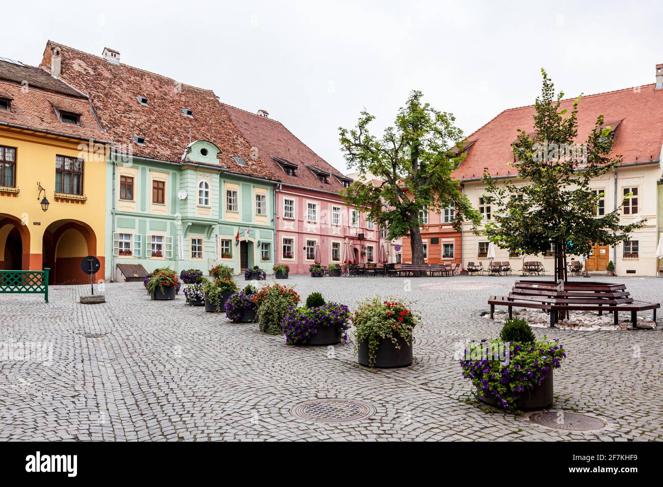 Citidel-Platz, auf Rumänisch als Piața Cetății bekannt, im Zentrum von Sighişoara, Siebenbürgen, Rumänien Stockfoto