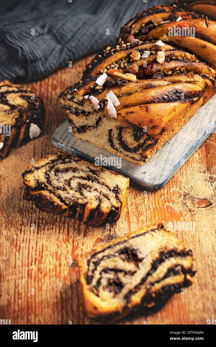 Vegane Strudel Brioche oder Babka Stockfoto