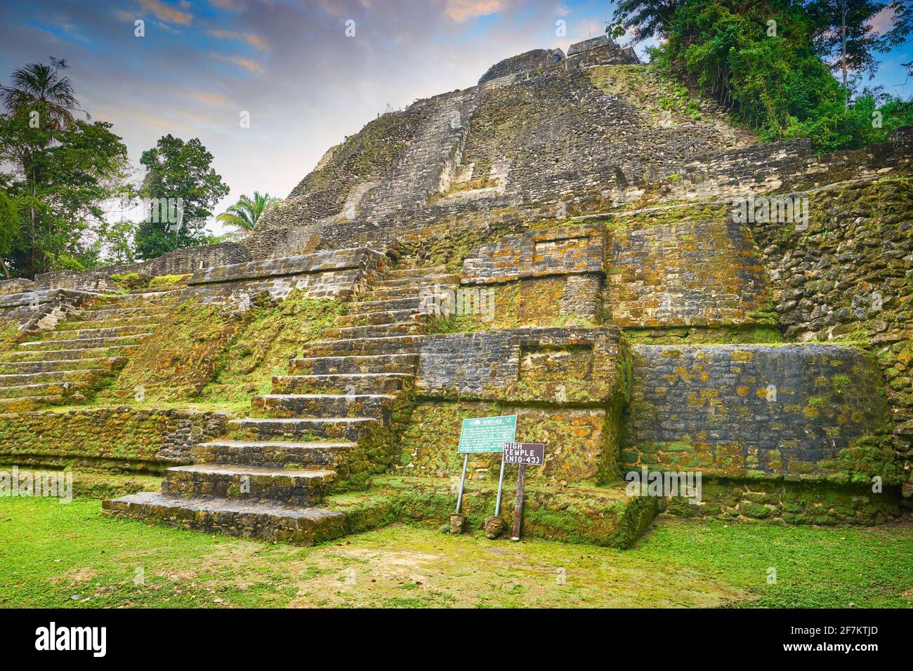 High Temple (der höchste Tempel in Lamanai), Ancien tMaya Ruinen, Lamanai, Belize Stockfoto