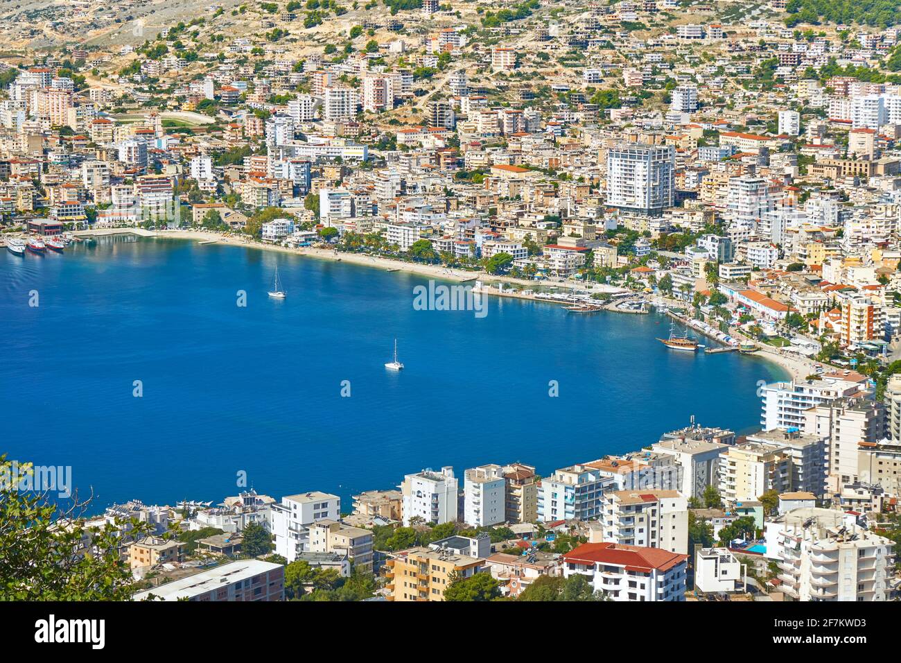 Albanien - Luftaufnahme von Saranda (merida) Stockfoto