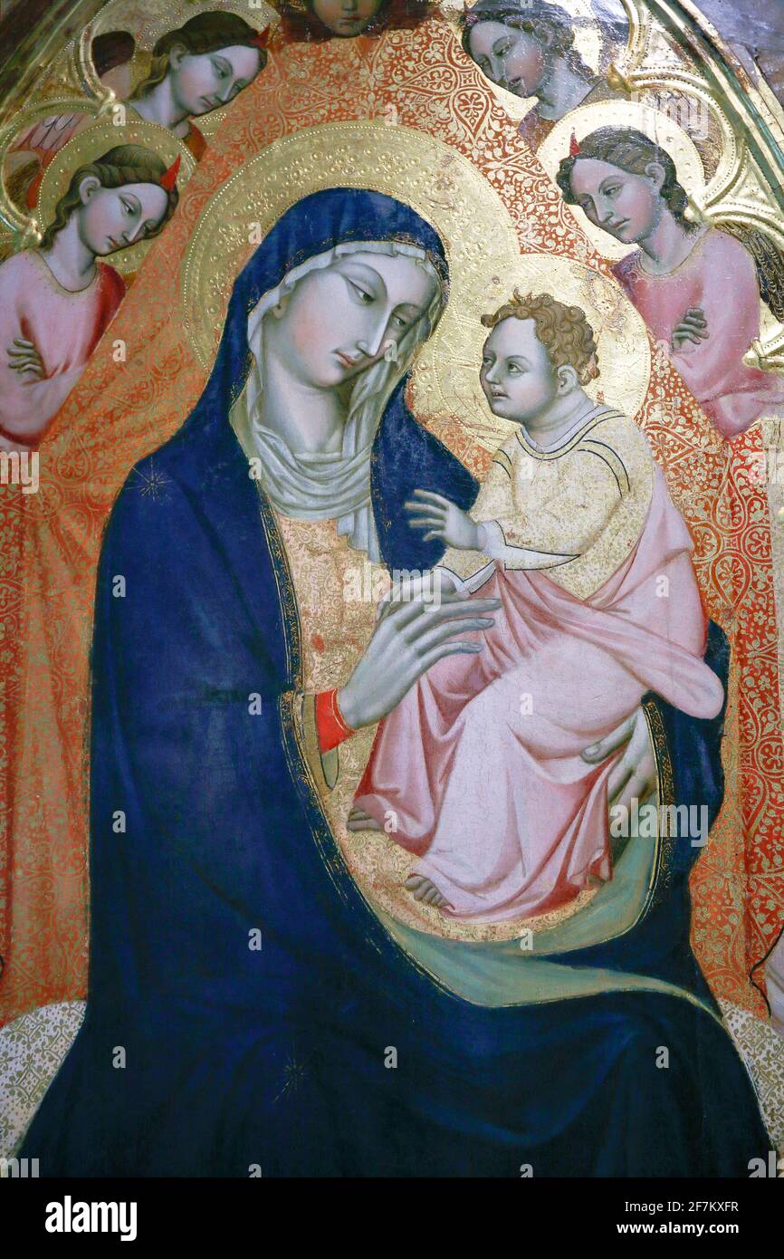 Italien Umbrien Perugia: Nationalgalerie Umbriens - Maestro della dormitio di Terni - thronende Madonna mit Kind und 5 Engeln Stockfoto