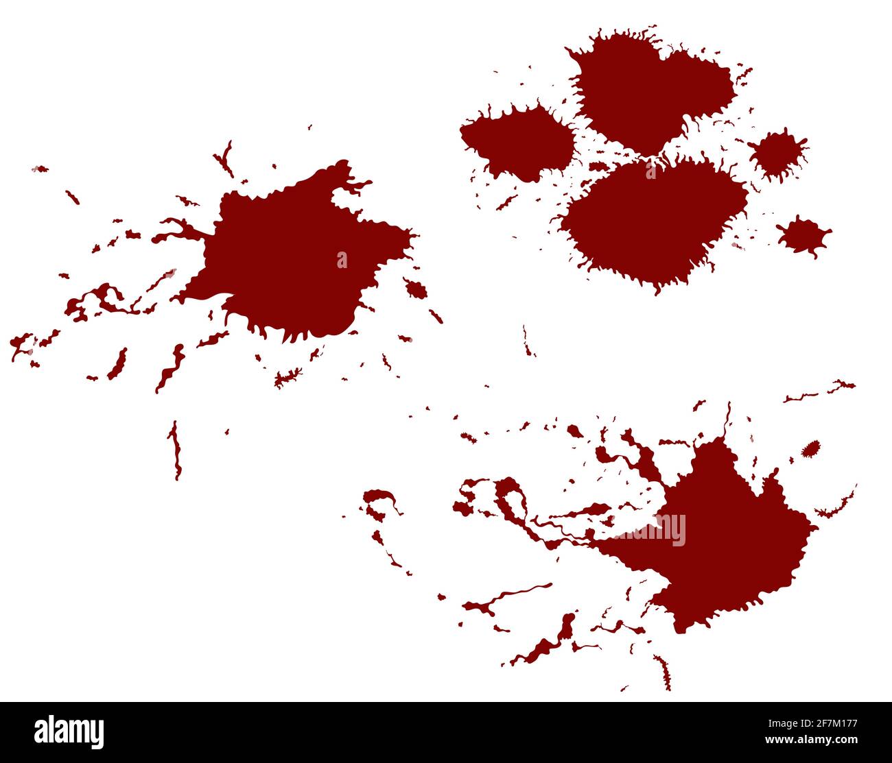 Blut spritzt rote Farbe isoliert auf weißem Hintergrund. Abstrakte Vektordarstellung. Stock Vektor