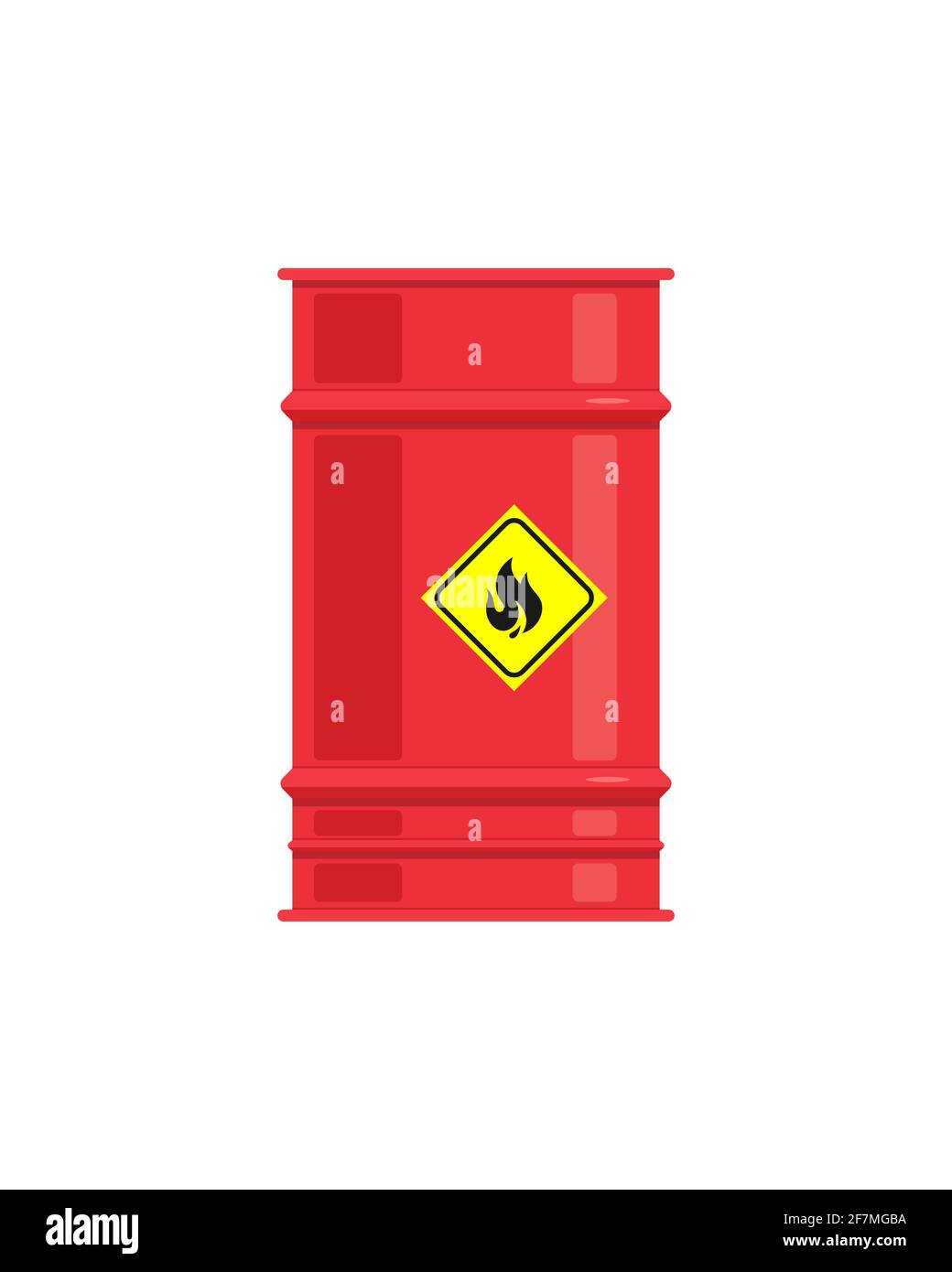 Das rote Sprengstofffass hat ein gelbes Warnschild mit einem Flammensymbol. Das Fass ist auf weißem Hintergrund isoliert. Vektorgrafik, EPS 10. Stock Vektor