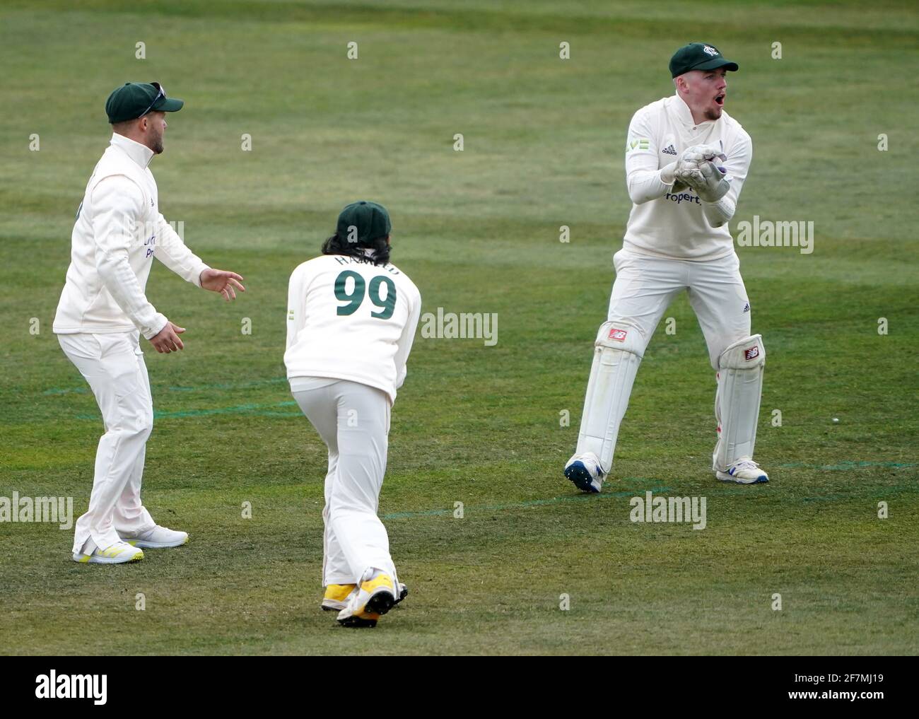 Tom Moores von Nottinghamshire während des LV= Insurance County Championship-Spiels in Trent Bridge, Nottingham. Bilddatum: Donnerstag, 8. April 2021. Stockfoto