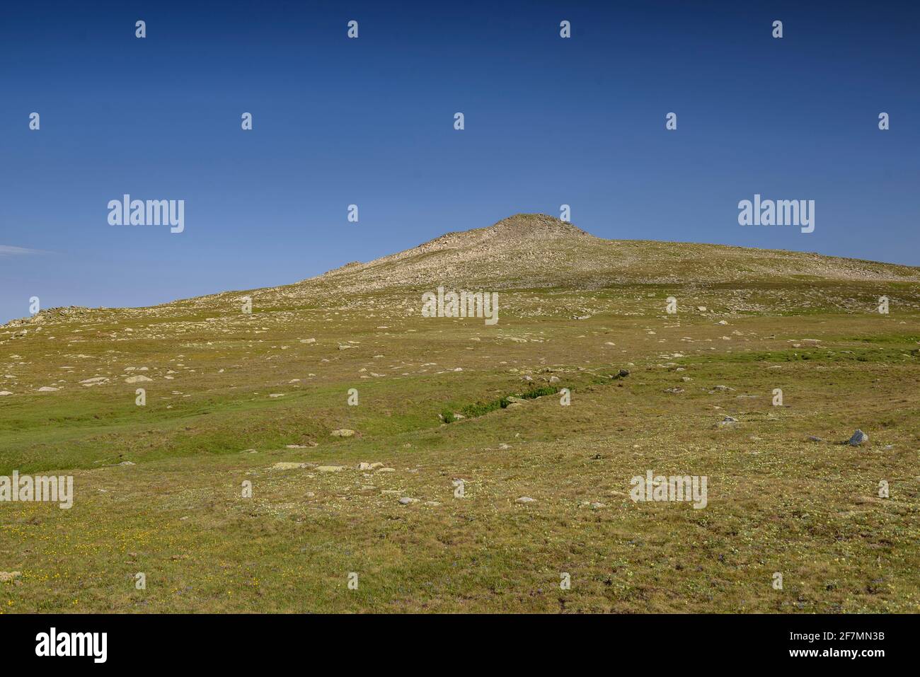 Route zum Aufstieg auf den Puigpedrós-Gipfel von der Malniu-Hütte im Sommer (Cerdanya, Katalonien, Spanien, Pyrenäen) Stockfoto