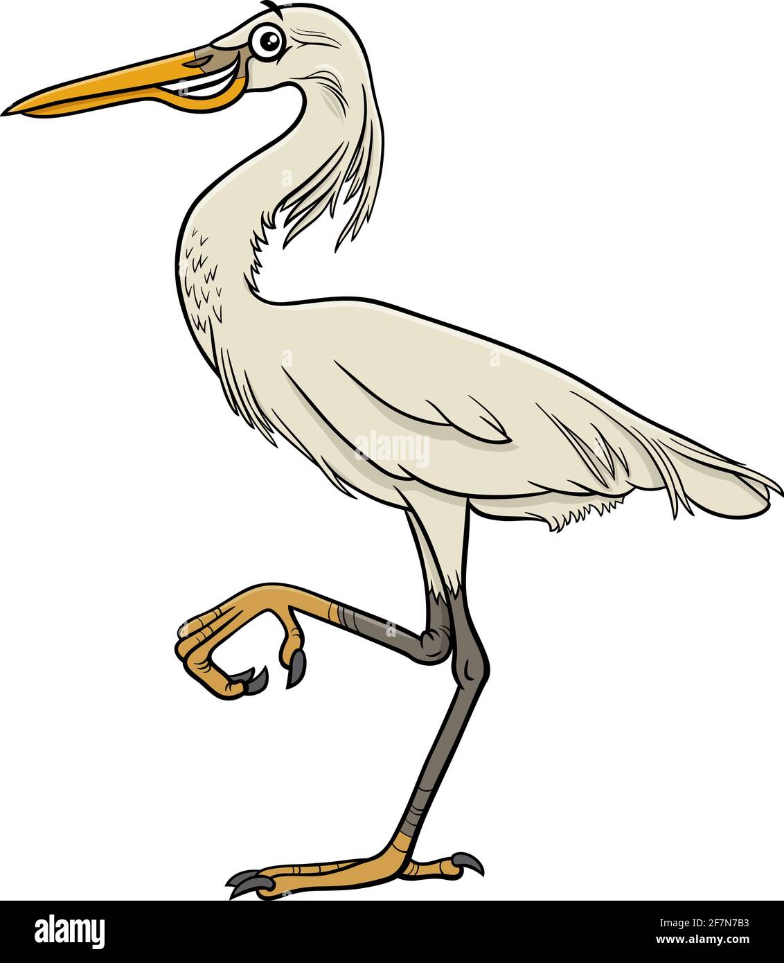 Cartoon Illustration von lustigen Reiher Vogel Tier Charakter Stock Vektor