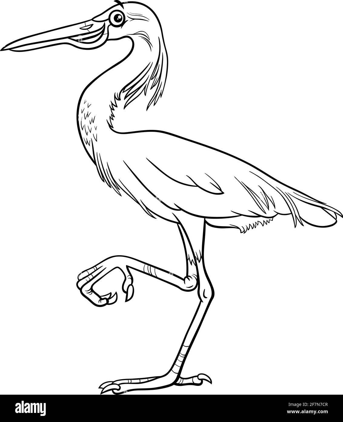 Schwarz-Weiß-Cartoon-Illustration von lustigen Reiher Vogel Tier Charakter Malbuch Seite Stock Vektor