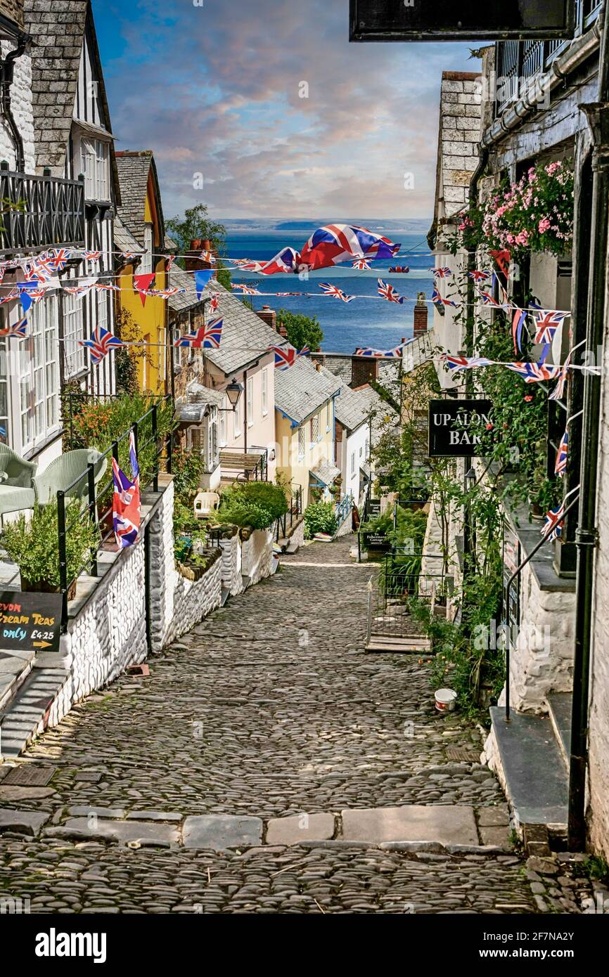 Ferienhäuser in den Hang Dorf Clovelly in Devon Stockfoto