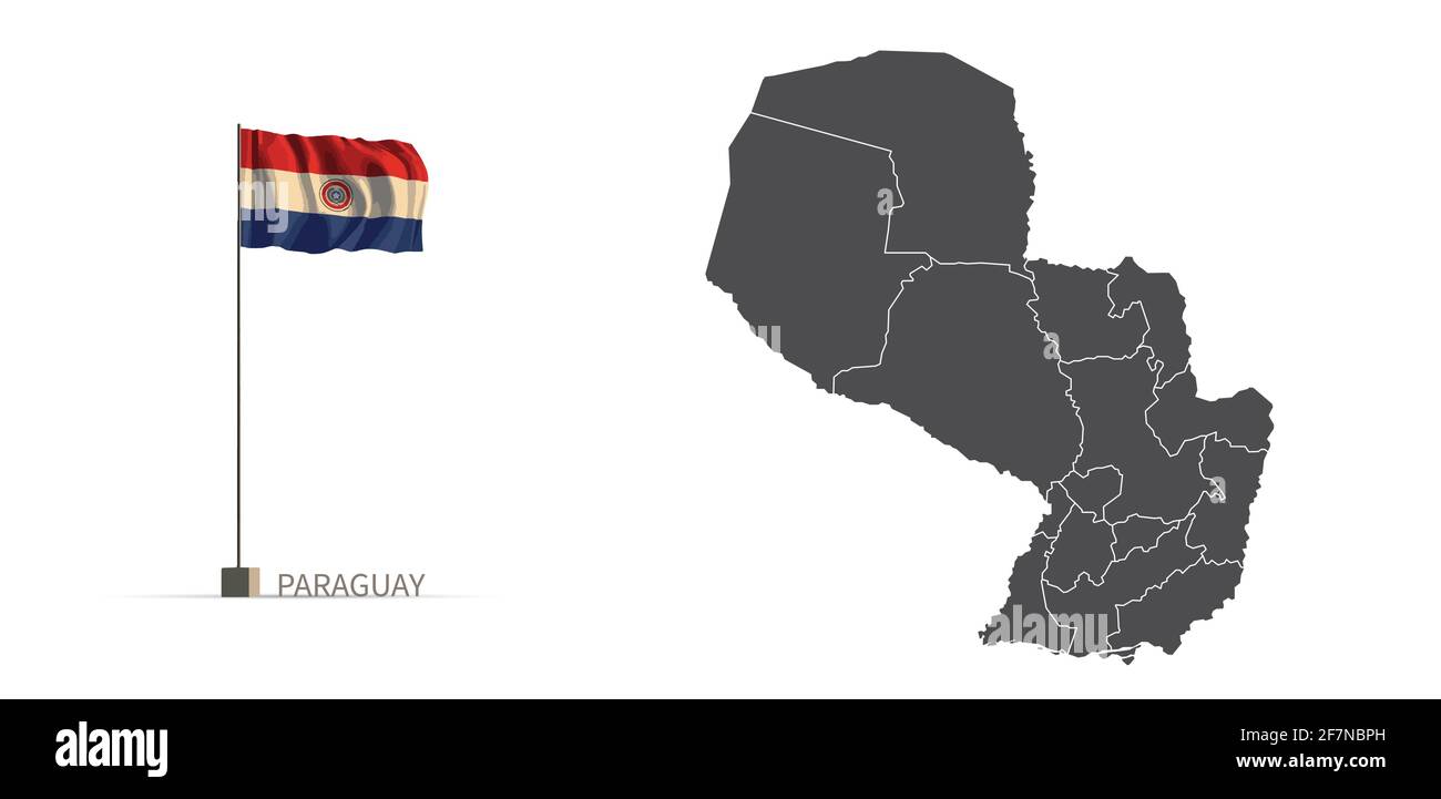 Paraguay-Karte. Graue Landkarte und Flagge 3d Illustration Vektor. Stock Vektor