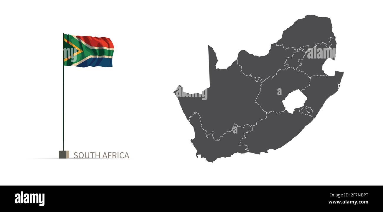 Südafrika-Karte. Graue Landkarte und Flagge 3d Illustration Vektor. Stock Vektor