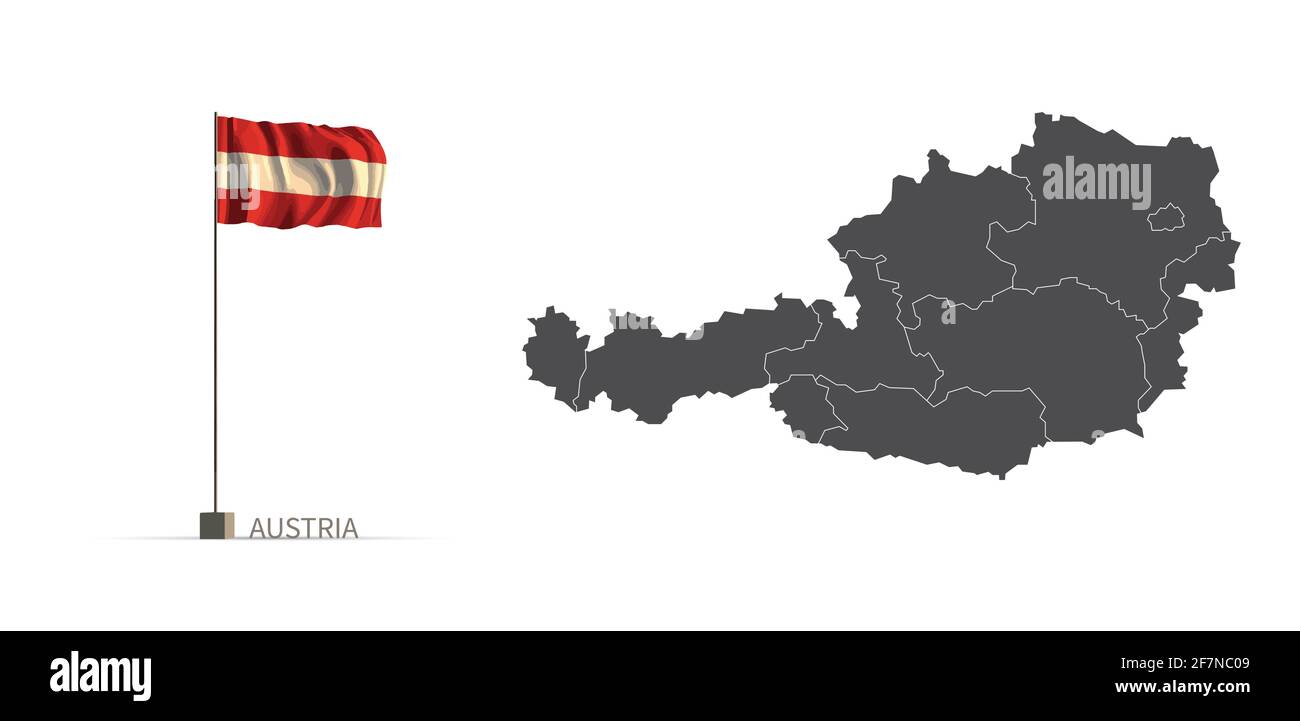 Österreich-Karte. Graue Landkarte und Flagge 3d Illustration Vektor. Stock Vektor