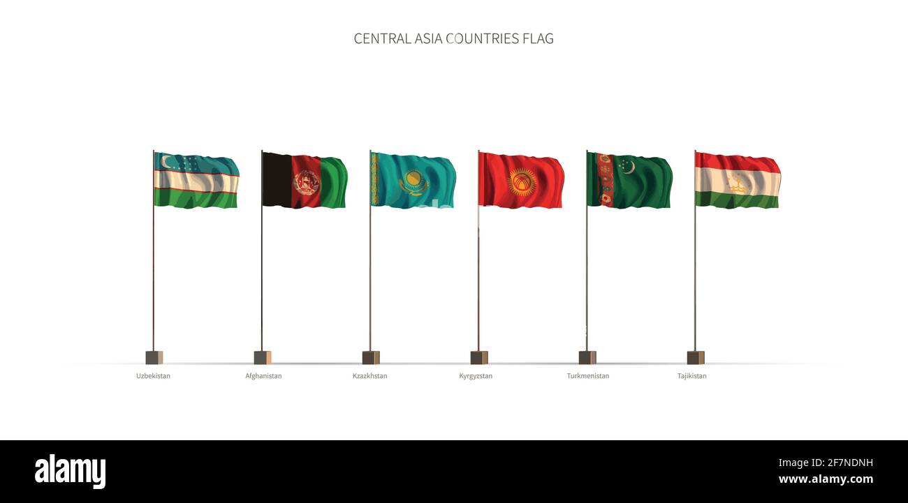 Flagge zentralasiens. 3D-Illustrationsvektor für zentralasiatische Länder. Stock Vektor