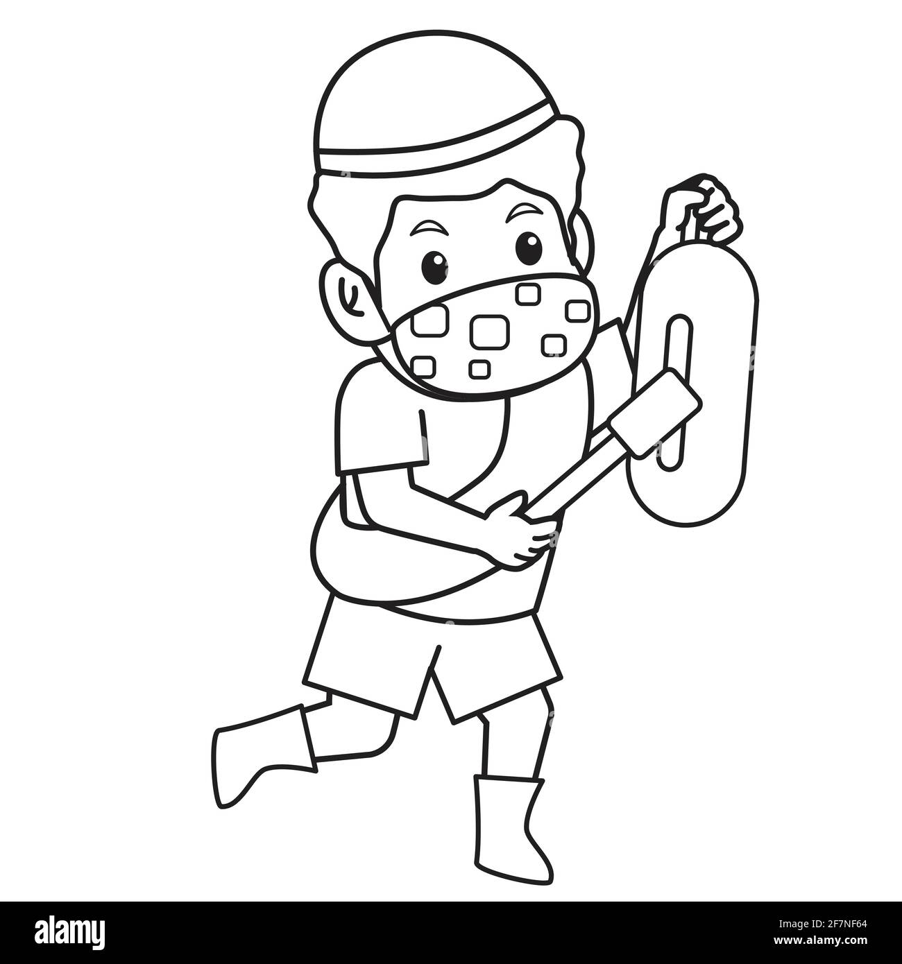 Muslimische Kinder Jungen schlagen Trommel aus Holz traditionelle muslimische Trommel aus asien, wecken suhoorramadan Monat, mit Maske und gesunde Protocol.Vector cha Stock Vektor