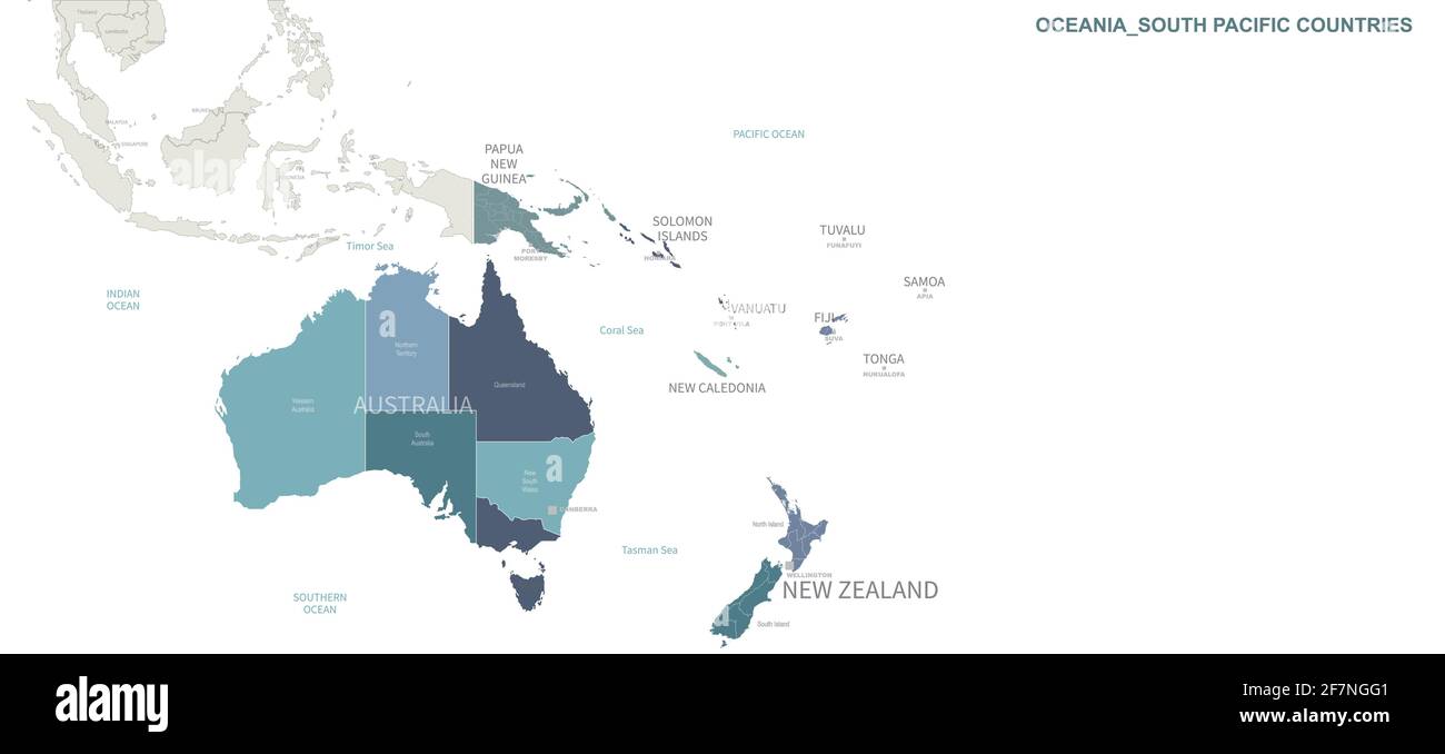 Ozeanien-Karte. Vektor der Weltkarte nach Kontinent Stock Vektor