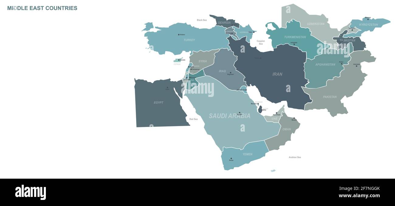Karte „Mitten im Osten“. Vektor der Weltkarte nach Kontinent Stock Vektor