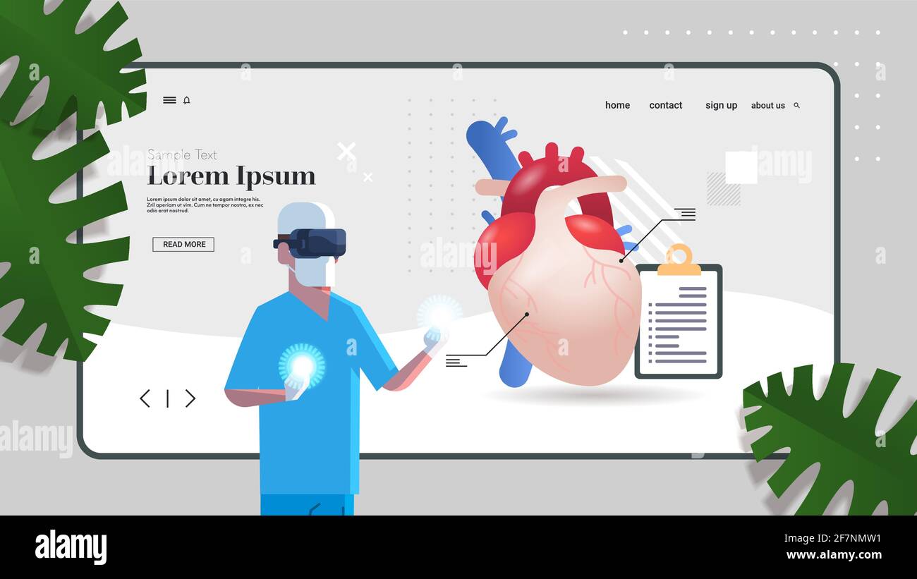 Arzt trägt vr Brille anatomisches Herz menschlichen Körper inneres Organ Untersuchung Gesundheitswesen Medizin Virtual Reality Konzept Portrait copy space Stock Vektor