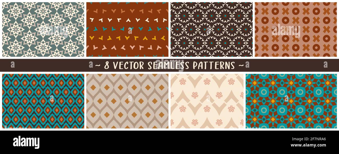 Set von Vektor geometrische nahtlose Mischung und passen Oberflächenmuster in tan, gebrannte Orangen, ansprechende Champagner Töne für Papier, Inneneinrichtung, Web-Elemente. Stock Vektor