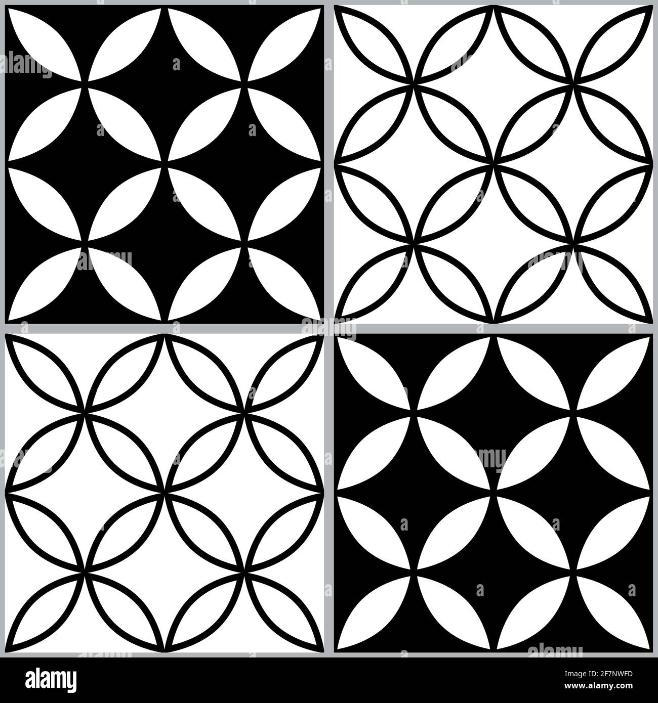 Marokkanische und türkische geometische Fliesen nahtloses Vektor-Design, schwarz-weiß abstraktes Textil- oder Stoffmuster Stock Vektor