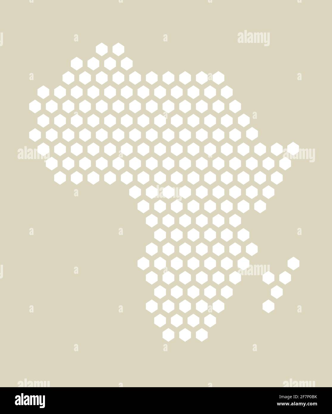 Weiße und gelbe sechseckige Pixelkarte von Afrika. Vektor-Illustration Afrikanischer Kontinent Sechskantkarte gepunktetes Mosaik. Administrative Grenze, Land compositi Stock Vektor