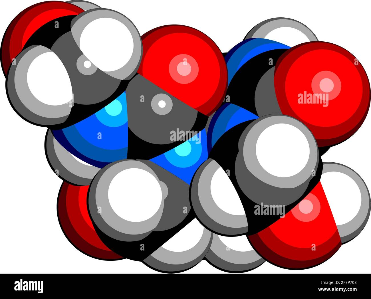 Diazolidinyl Urea antimikrobielle Konservierungsmittel Molekül (Formaldehyd Ausrücker). 3D-Rendering. Atome werden als Kugeln mit herkömmlichen Farbe dargestellt. Stock Vektor