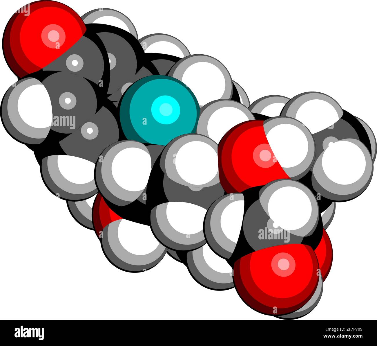Dexamethason Glucocorticoid-Medikament. Steroid-Medikament mit entzündungshemmenden und immunsuppressiven Eigenschaften. 3D-Rendering. Atome werden als Kugel dargestellt Stock Vektor