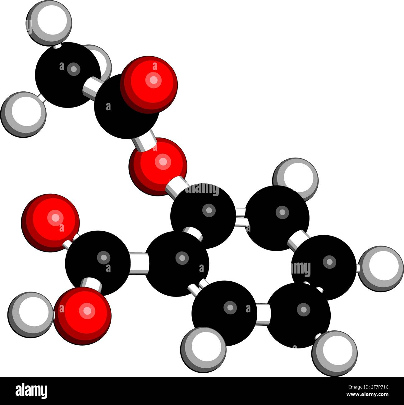 Acetylsalicylsäure (Aspirin)-Medikamentenmolekül. 3D-Rendering. Atome werden als Kugeln mit herkömmlicher Farbkodierung dargestellt: Wasserstoff (weiß), Kohlenstoff Stock Vektor