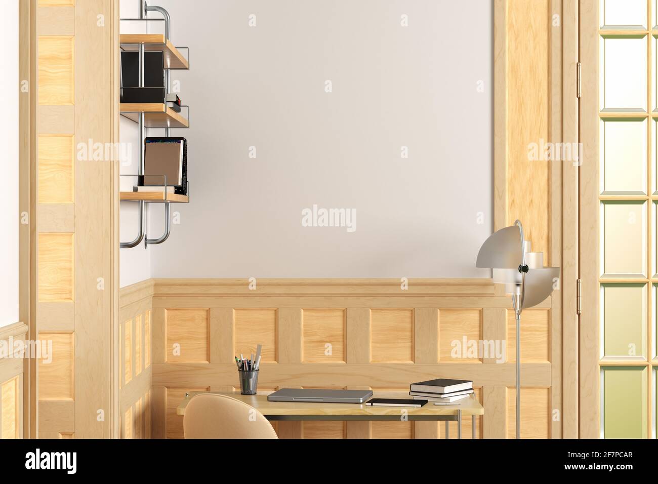 Leere weiße Wand im Wohnzimmer im traditionellen Stil Stockfoto