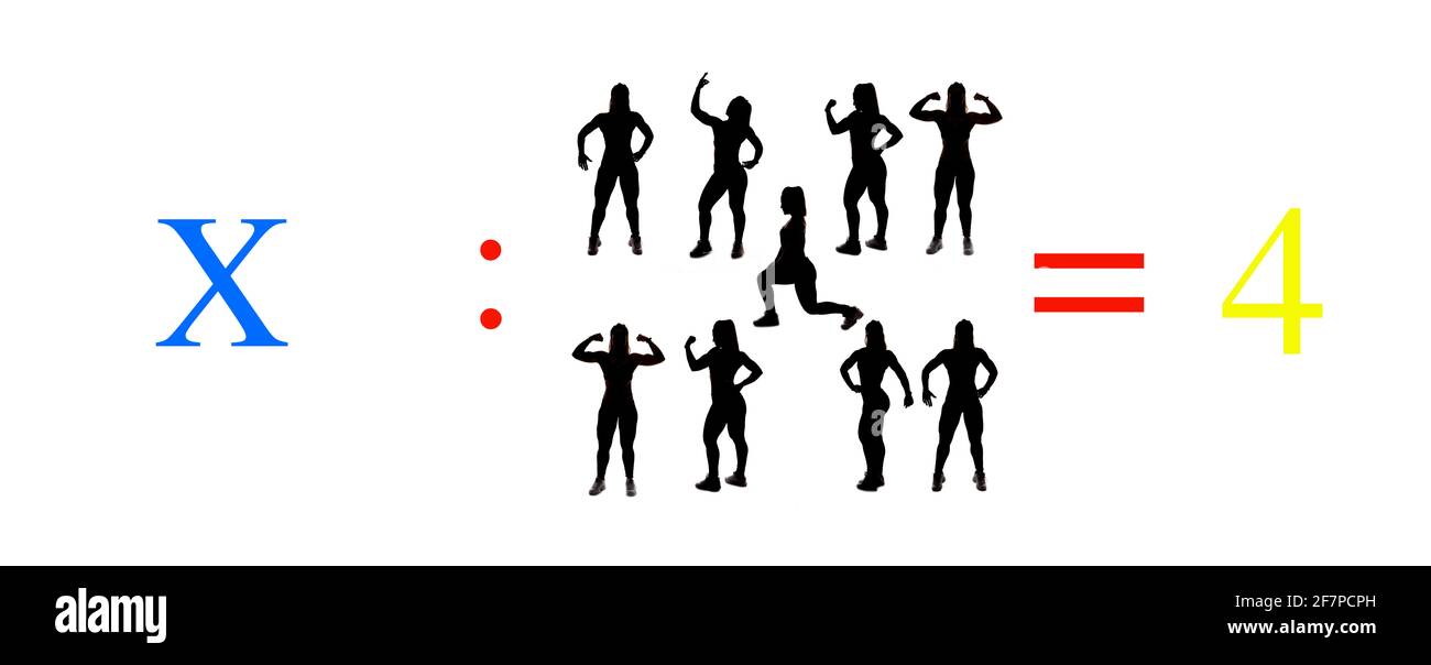 Einfache mathematische Rechenübungen; Mathematik für Kinder; Berechnungen für den Kindergarten mit Objekten und Menschen Stockfoto