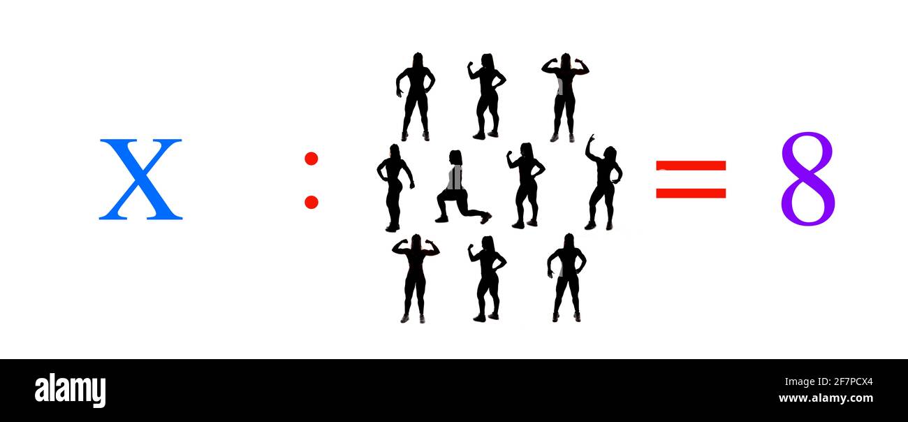 Einfache mathematische Rechenübungen; Mathematik für Kinder; Berechnungen für den Kindergarten mit Objekten und Menschen Stockfoto