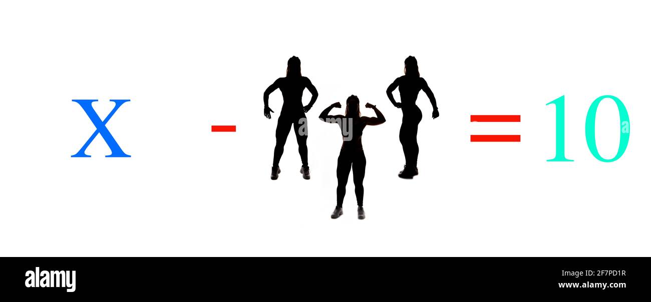 Einfache mathematische Rechenübungen; Mathematik für Kinder; Berechnungen für den Kindergarten mit Objekten und Menschen Stockfoto