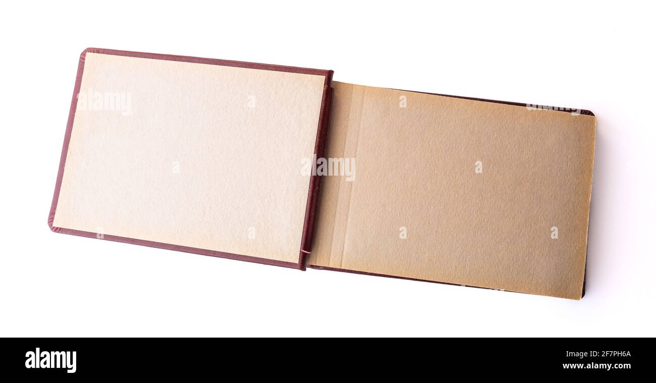 Vintage braunes Leder texturierte Fotoalbum auf weißem Hintergrund isoliert Stockfoto