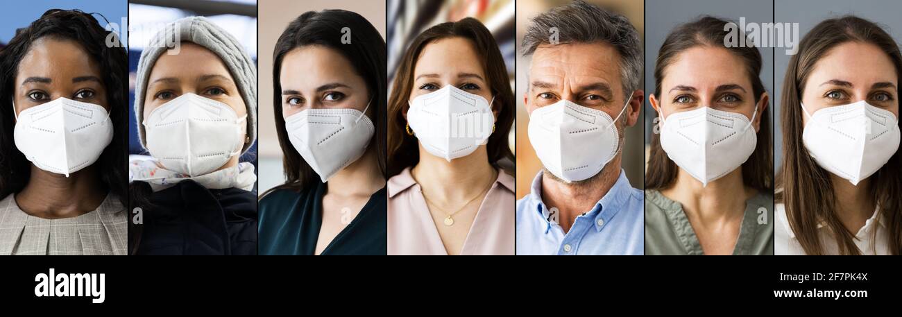 Gruppe verschiedener Menschen trägt FFP2 Gesichtsmaske Collage Stockfoto Gruppe verschiedener Menschen trägt FFP2 Gesichtsmaske Collage Stockfoto