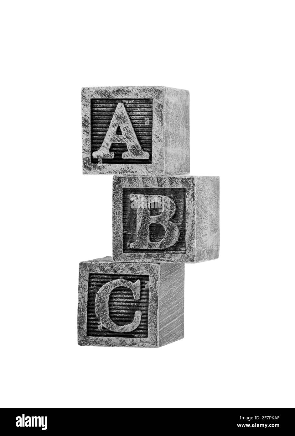 Vintage Holz Alphabet Blöcke isoliert auf weiß mit Clipping-Pfad Stockfoto