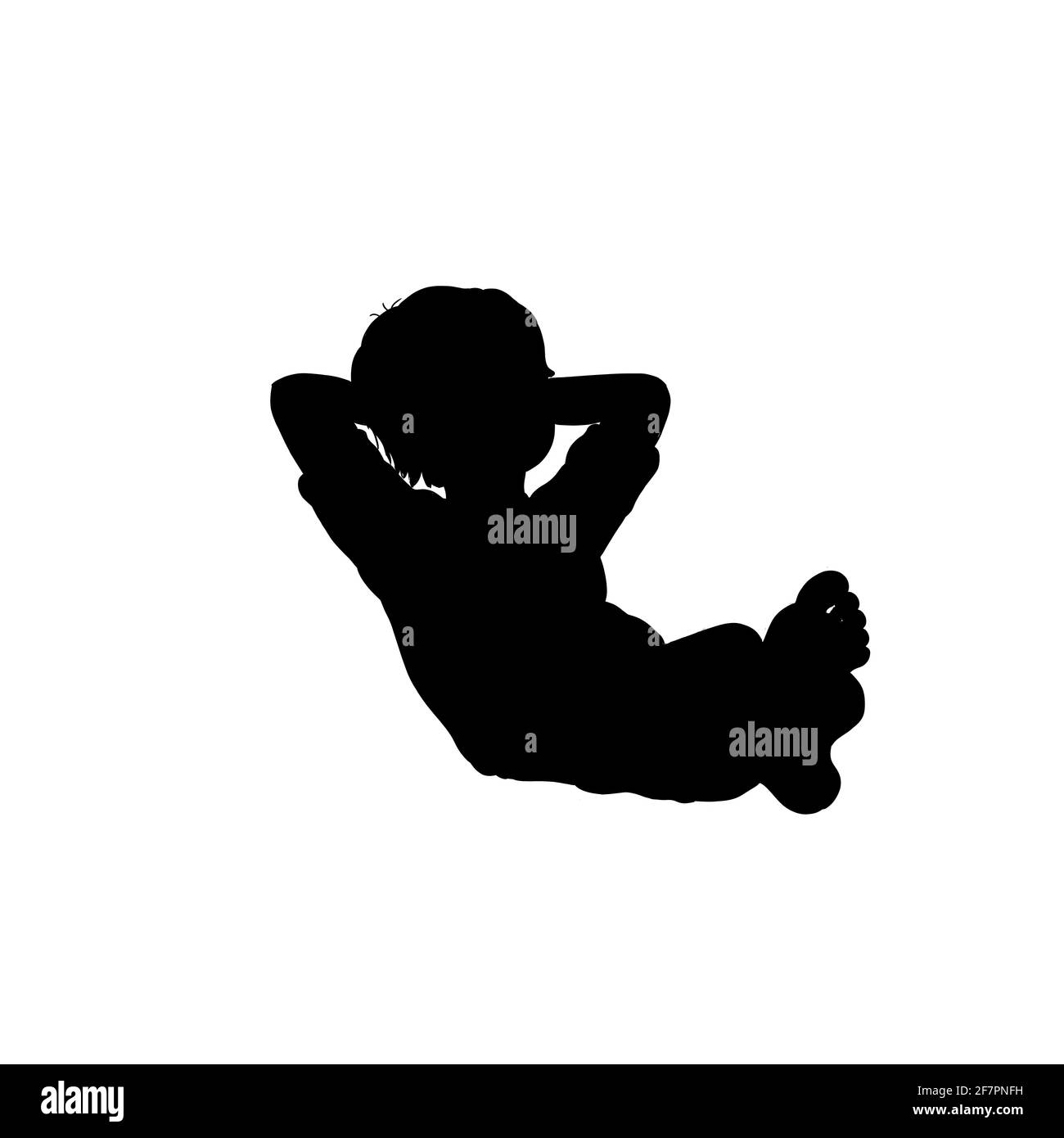 Junge Mädchen Kind sitzt barfuß bequem Hände hinter Kopf auf Boden Silhouette schwarz Hintergrund weiß Student genießen ohne Schuhe brechen Rest vacati Stockfoto