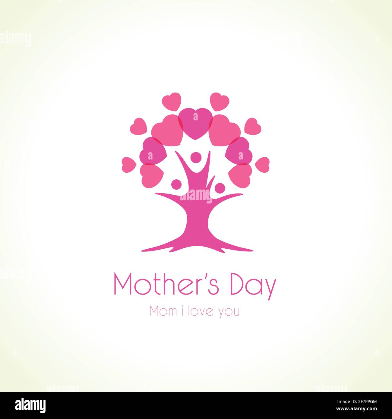 Happy Mothers Day, rosa Baum mit Mama, Kindern und Herzen. Vektor-Poster-Design für Muttertag, Verkauf Shopping Sonderangebot Banner. Die beste Mutter aller Zeiten Stock Vektor