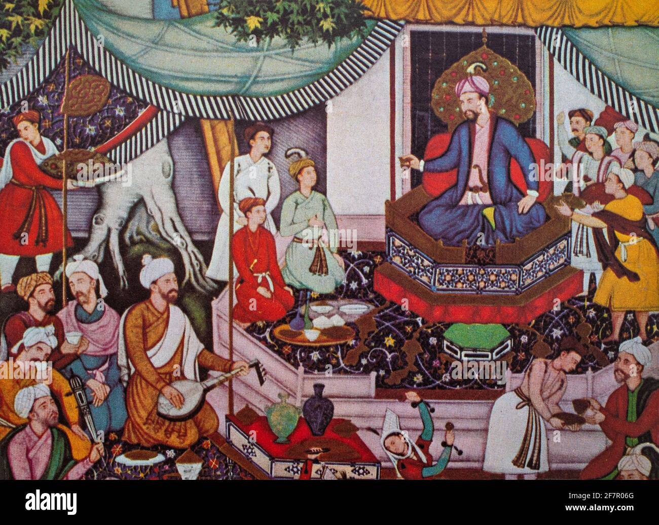 Prinz Hetimandel empfängt an seinem Hof Dschingis Khan (1158-1227), den Gründer und ersten Großen Khan (Kaiser) des mongolischen Reiches, das nach seinem Tod zum größten zusammenhängenden Reich der Geschichte wurde. Er kam an die Macht, indem er viele der nomadischen Stämme Nordostasiens vereinte. Nach der Gründung des Imperium startete er die mongolischen Invasionen, die den größten Teil Eurasiens eroberten und bis nach Polen in Europa und in die Levante im Nahen Osten reichen. Stockfoto