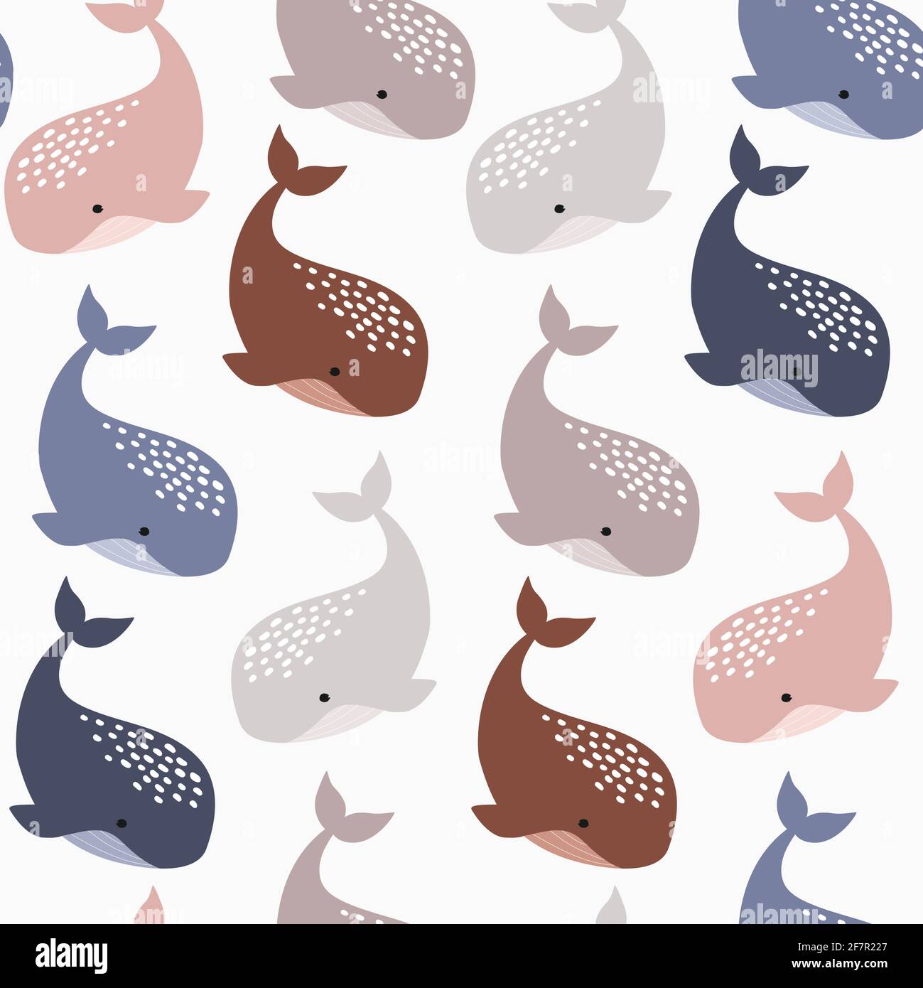 Nahtloses Muster mit Walen. Kreative handgezeichnete Textur für Stoff, Verpackung, Textil, Tapete, Bekleidung. Vektorgrafik Stockdarstellung. Stock Vektor