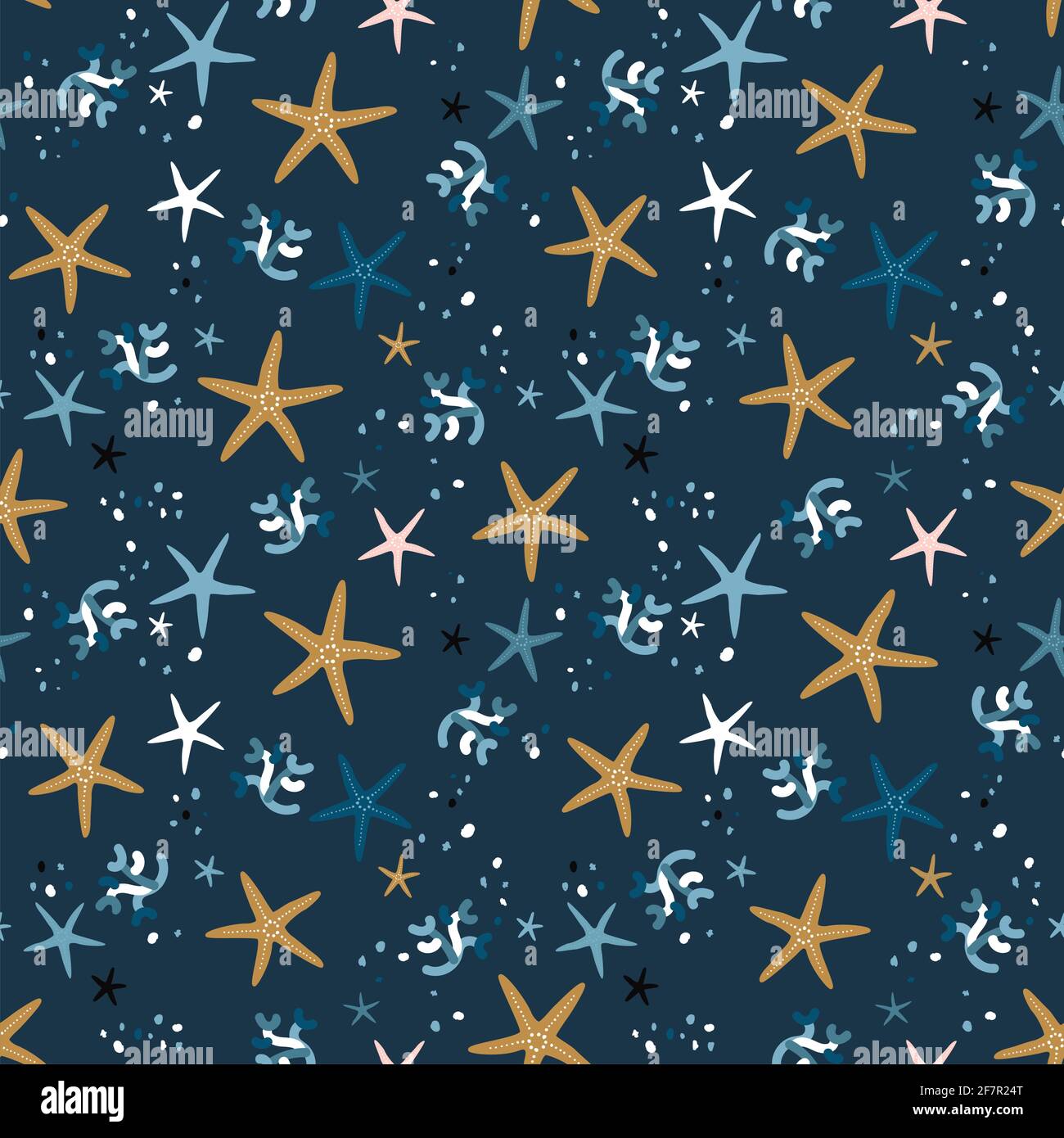 Niedliches Sea Life Nahtloses Muster. Vektorgrafik im Cartoon-Stil - Vektorgrafik Stock Illustration. Stock Vektor