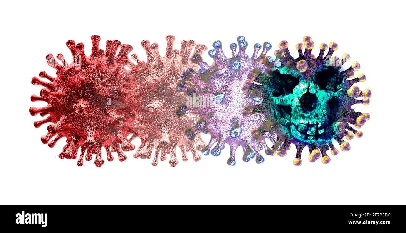 Genetische Virusvariante und mutierendes Zellkonzept oder neue Coronavirus-Varianten Ausbruch und Covid-19-Viruszellmutation als Influenza-gefährliche Grippe. Stockfoto