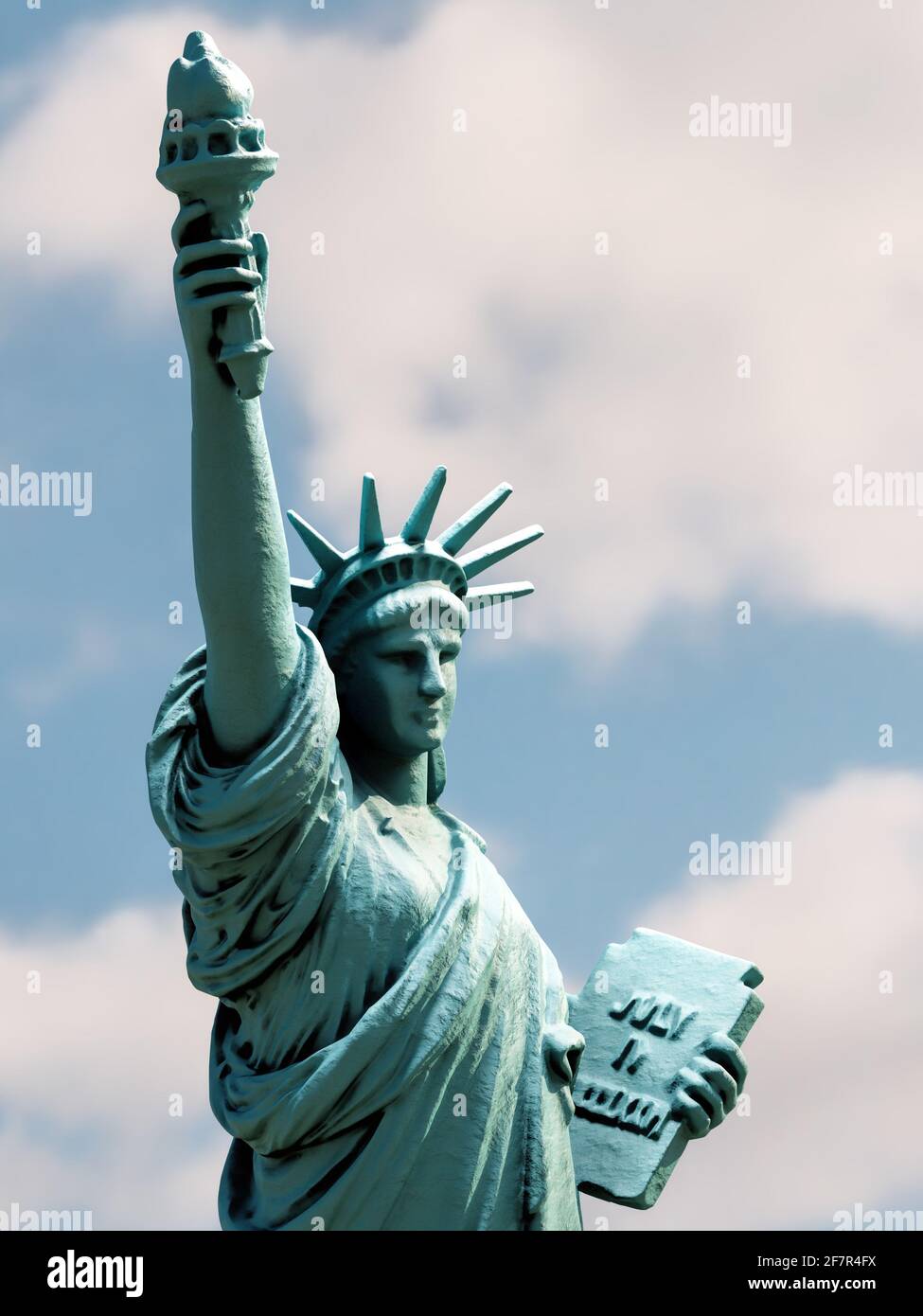 3D-Rendering der Freiheitsstatue gegen den Himmel Stockfoto