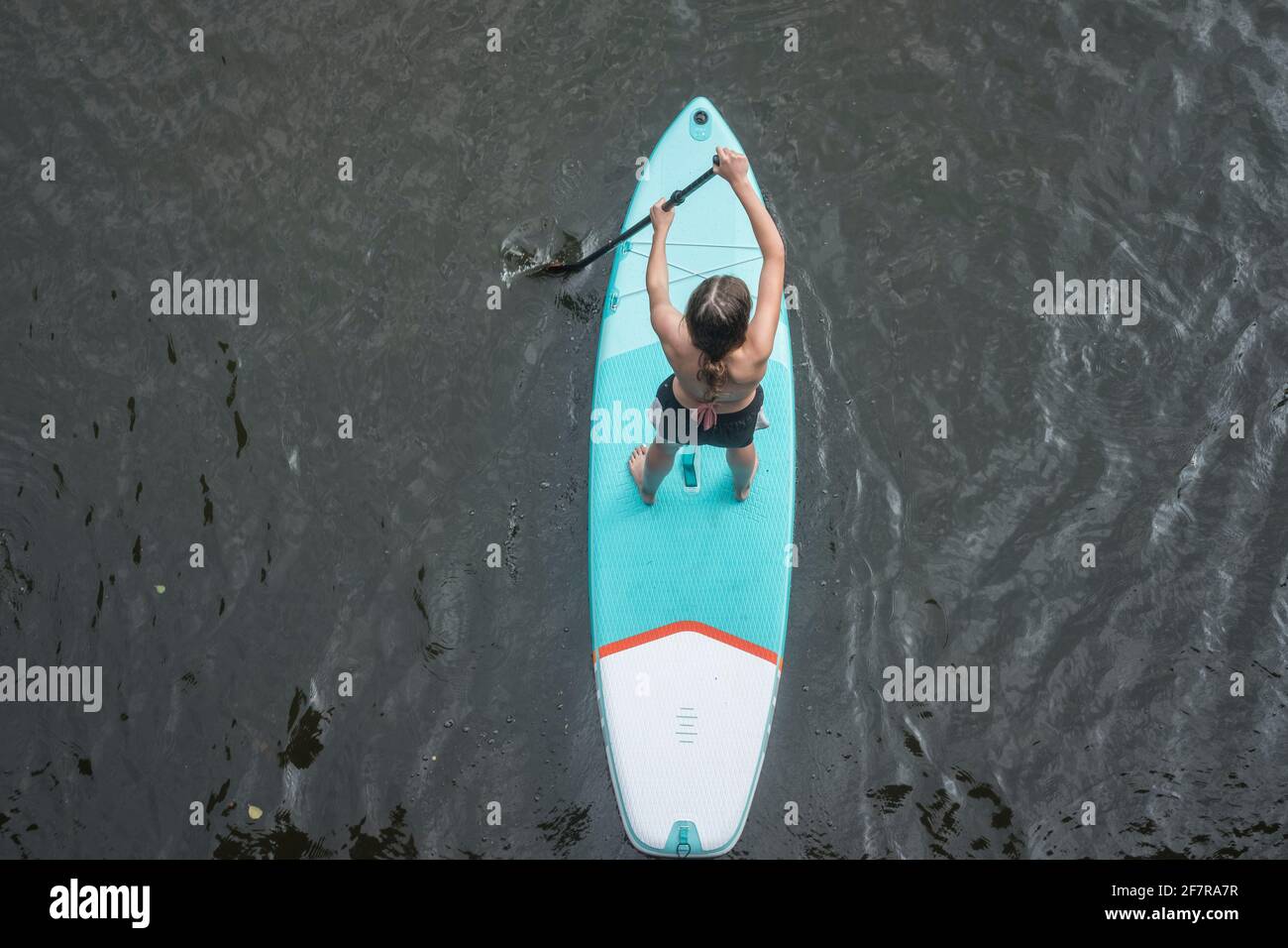 Stand-Up Paddler auf der Hamburger Alster. Stockfoto