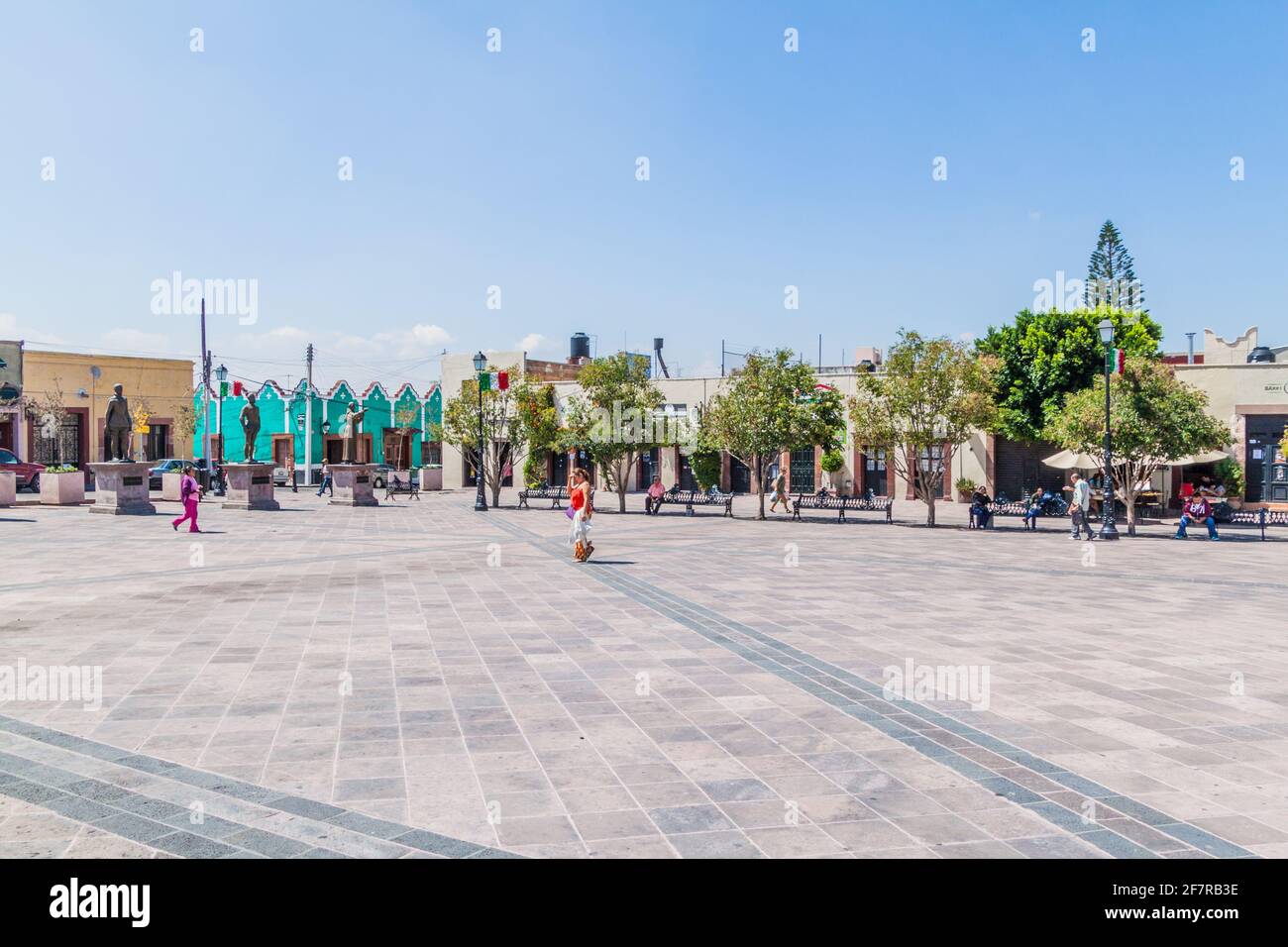 QUERETARO, MEXIKO: 3. OKTOBER 2016: Plaza de los Fundadores im Zentrum von Queretaro, Mexiko Stockfoto