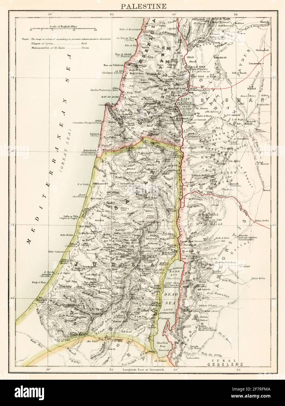 Karte von Palästina, 1870er Jahre. Farblithographie Stockfoto