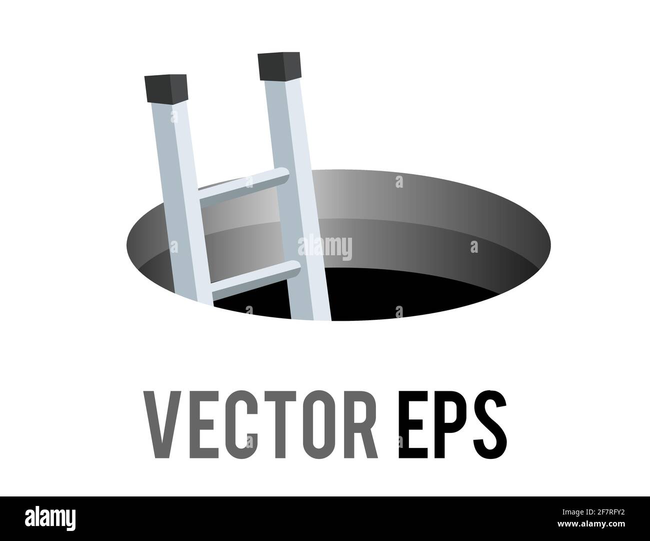 Der isolierte Vektor rund schwarz Cartoon Stil Loch, Schachtsymbol mit silbernen Metalltreppen Stock Vektor