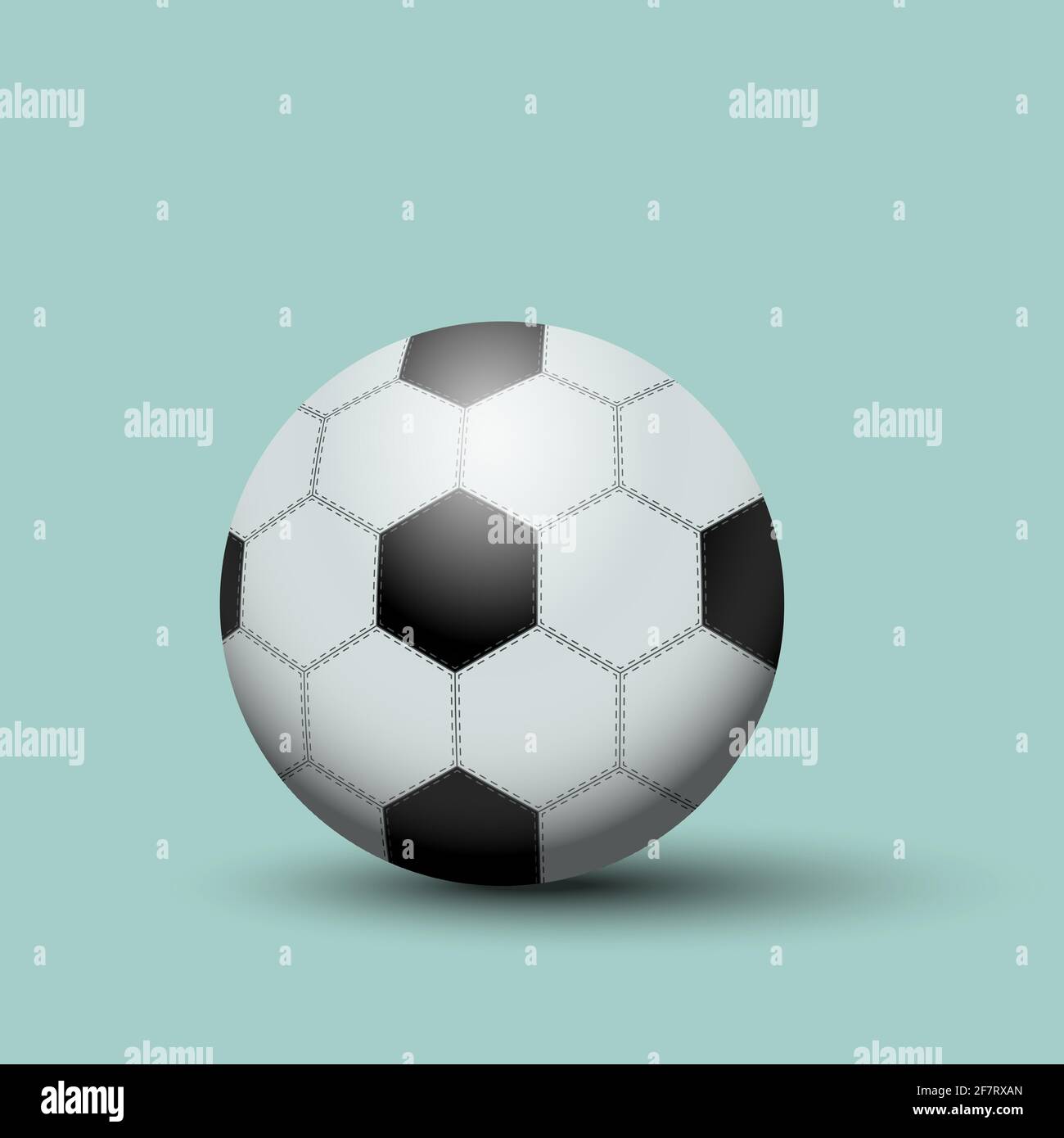 Lederfußball detaillierte Vektor-Illustration in Weiß und Schwarz im klassischen Design auf hellblauem Hintergrund isoliert. Stock Vektor