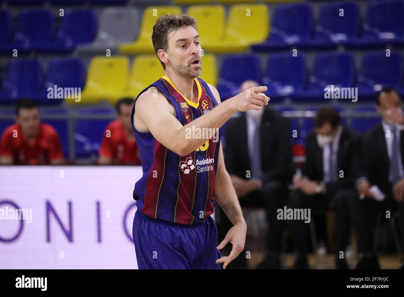 Barcelona, Spanien. April 2021. Euroleague Basketballspiel: FC Barcelona gegen Bayern im Palau Blaugrana Stadion in Barcelona 09. April 2021 in Bild: Pau Gasol Partido de la Euroliga de Baloncesto: FC Barcelona gegen Bayern en el Estadio Palau Blaugrana en Barcelona 09 de Abril de 2021 Foto: JGS/Cordon Pressenachweis: CORDON PRESS/Alamy Live News Stockfoto