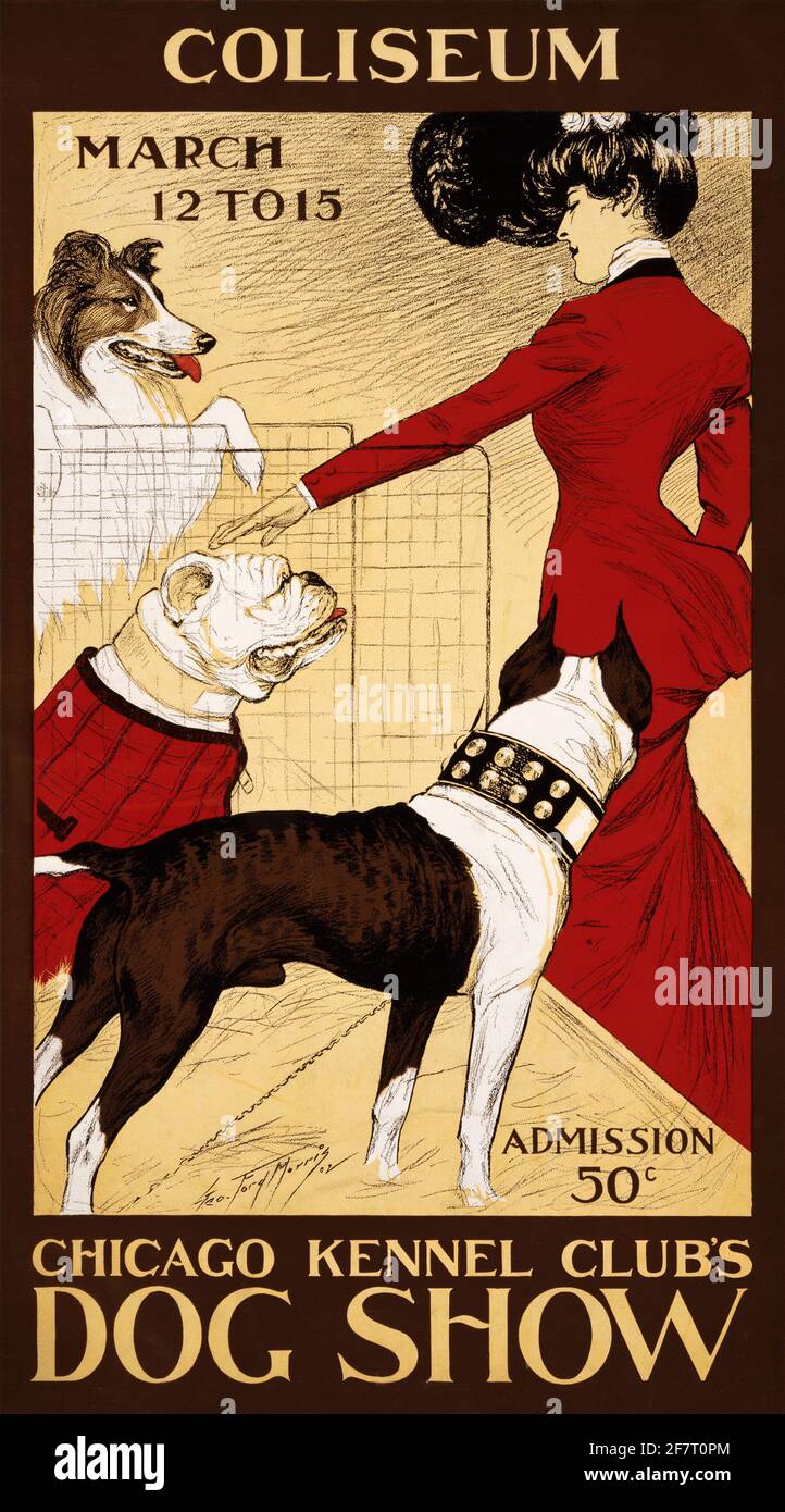 Ein altes Werbeplakat für den Chicago Kennel Clubs Dog Anzeigen Stockfoto