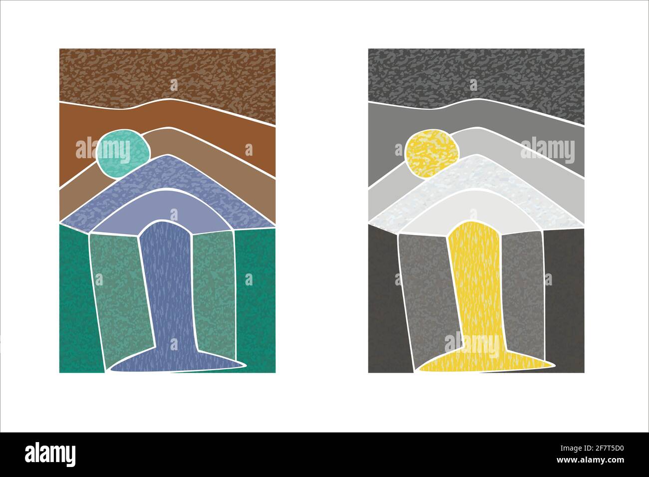 Abstrakte Landschaft farbenfroher Hintergrund. Buntglas Effekt Kunst Poster Set von Vektor-Illustration Stock Vektor