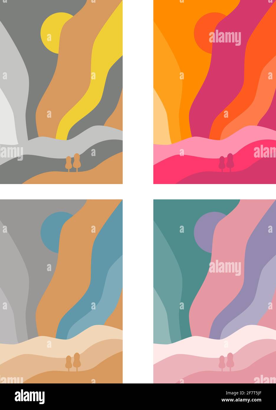 Abstrakte Landschaft farbenfroher Hintergrund. Aurora boreal Art Poster Set von Vektor-Illustration Stock Vektor
