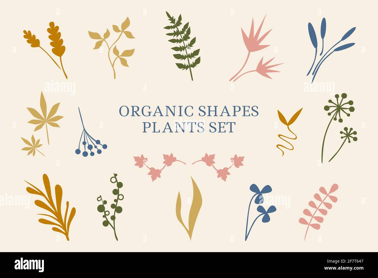 Set von abstrakten Pflanzen, Blättern, organischen Formen. Handgezeichnetes minimalistisches Design für Banner, Cover, Tapete, Textil, Geschichten Hintergrunddekoration. V Stock Vektor